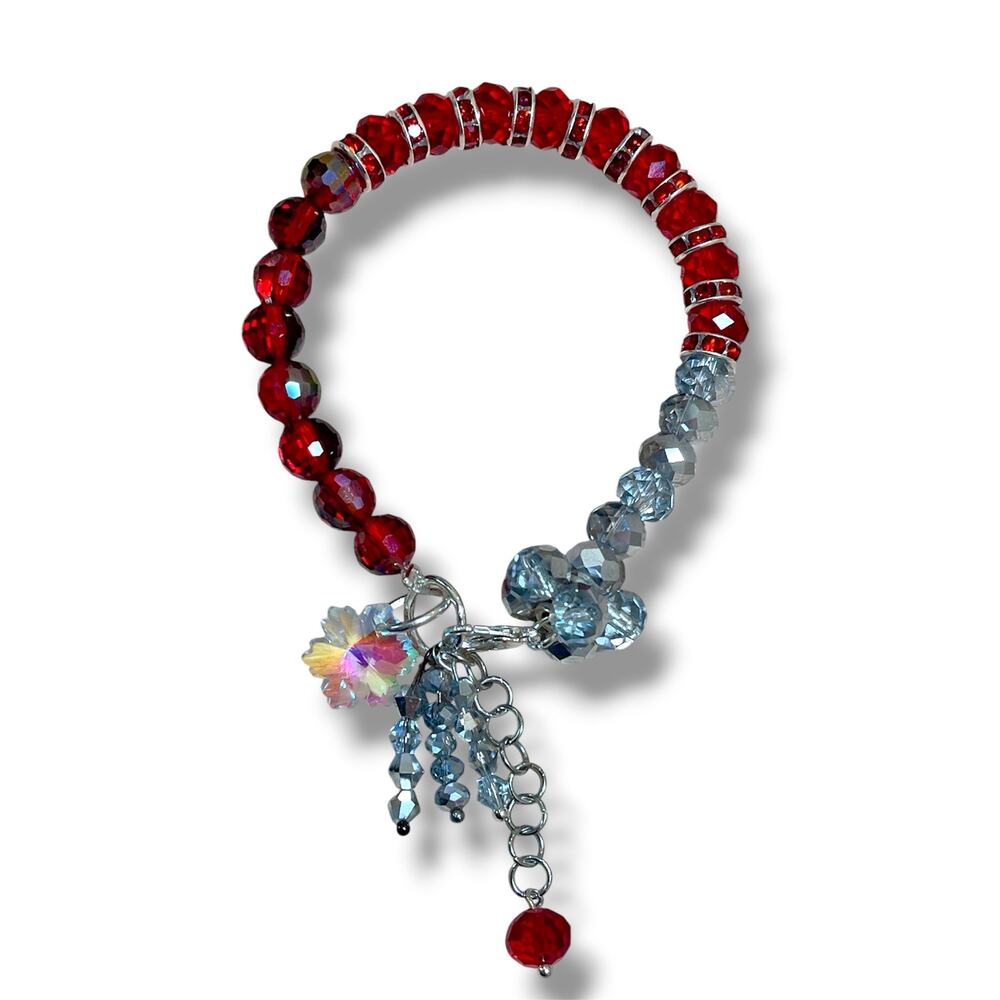 Red Silver Swarovski Beaded Charm Bracelet